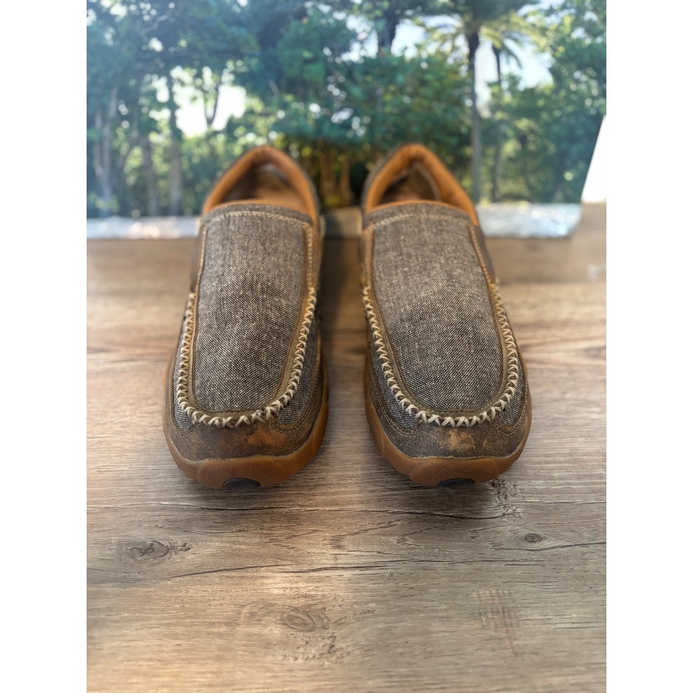 Twisted X ecoTWX Men's Driving Mocs Brown Canvas Leather Slip On Shoes